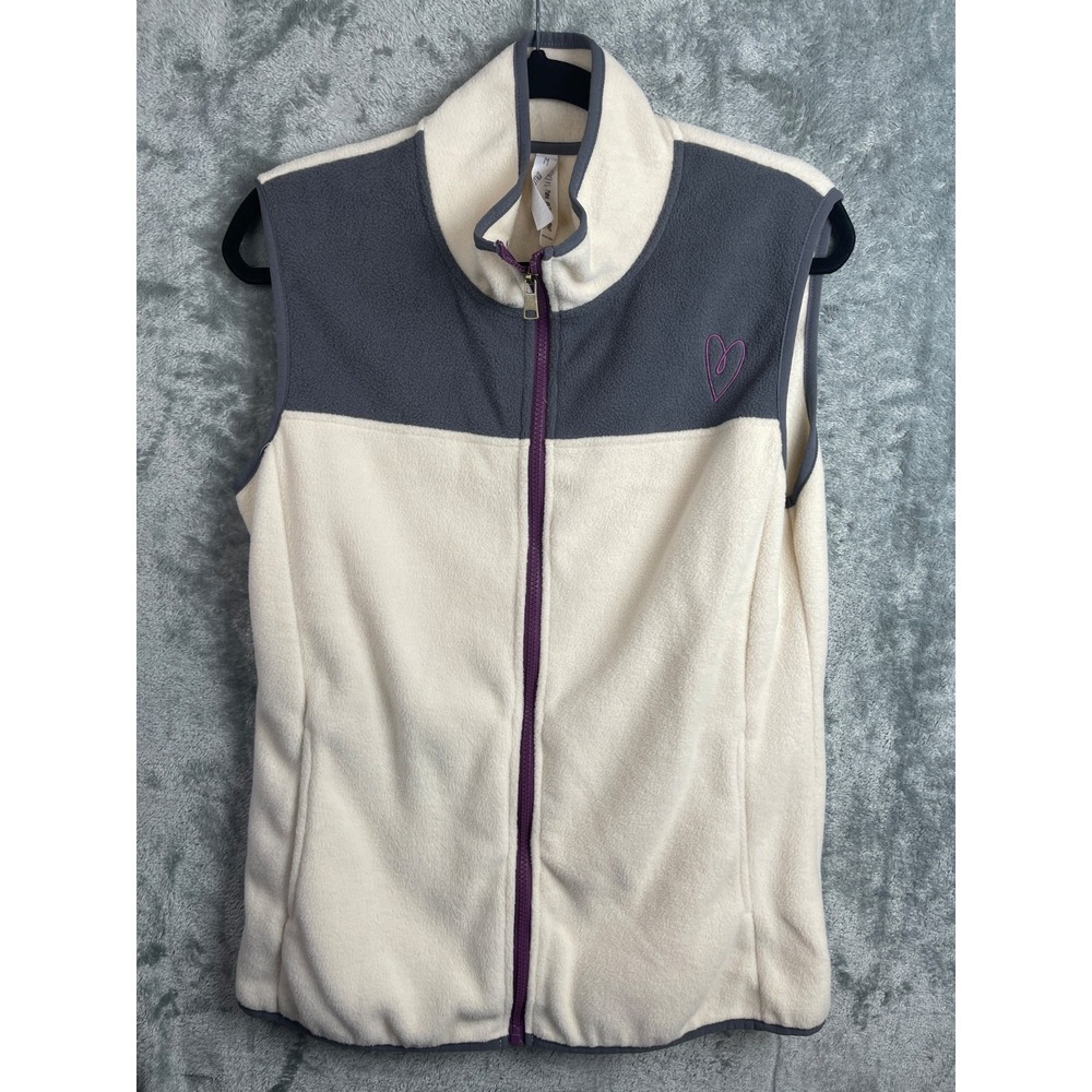 Latched Mama Fleece Vest Size M Cream Full Zip Cozy Comfy Bee Kind Embroidery